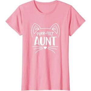 Purr-Fect Aunt Short Sleeved T-Shirt‎ Pink Size Medium